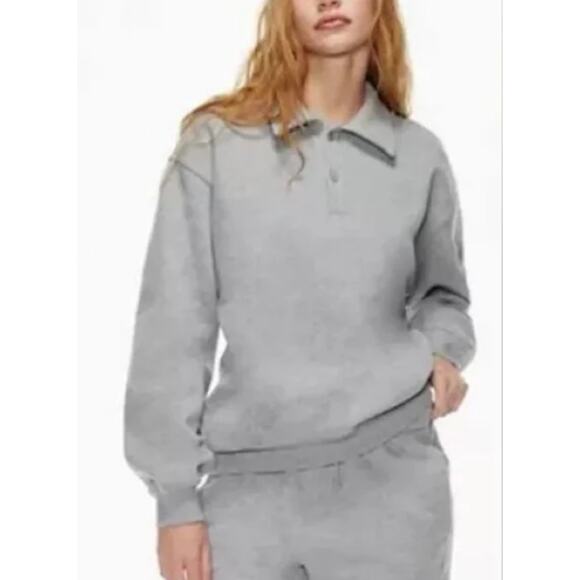 TNA Aritzia | Heather Gray  Cozy fleece boyfriend collar Polo sweatshirt | 2XL - Picture 1 of 6